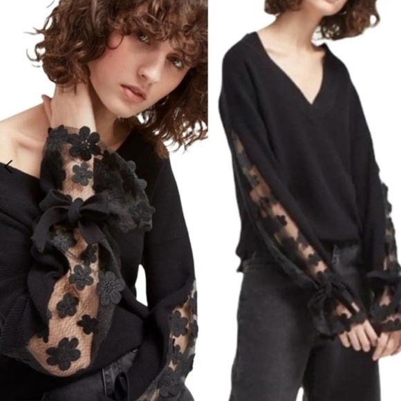 french connection Mozart  Caballo Lace Knits Cotton sweater M Black goth lace - Picture 1 of 7
